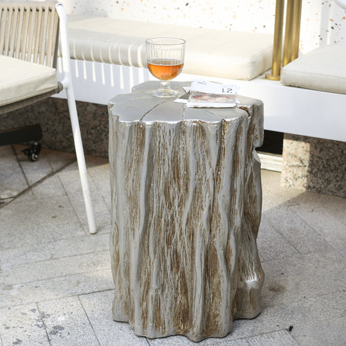 DOWLVN Tree Stump Trunk Side End Table, Faux Wood Patio Table, Garden